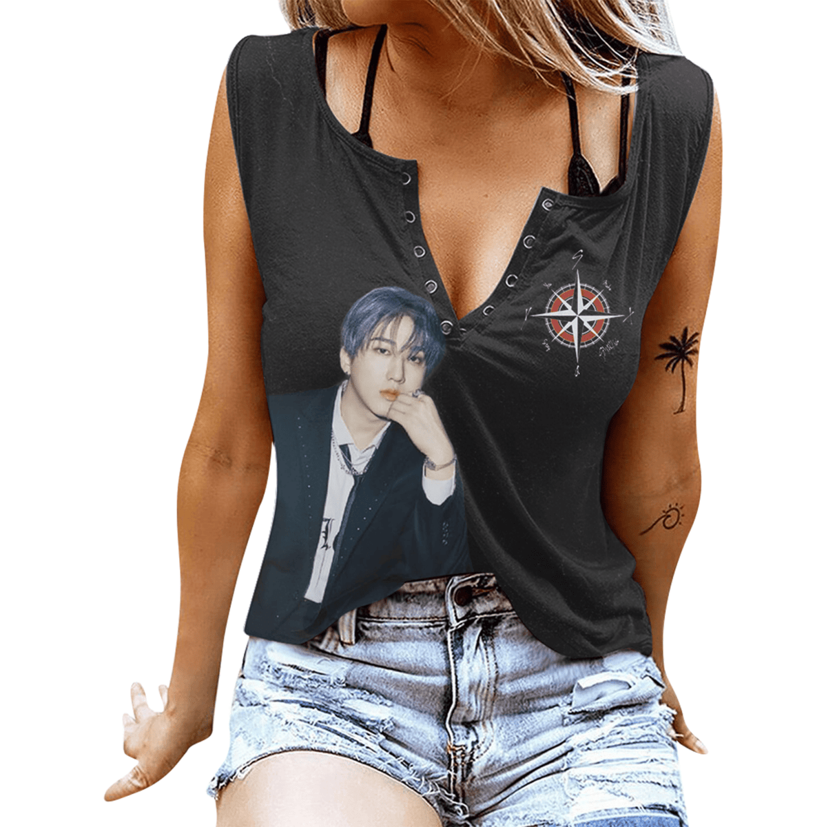 STRAY KIDS Women's V - neck Tank Top PTH - dcprintify