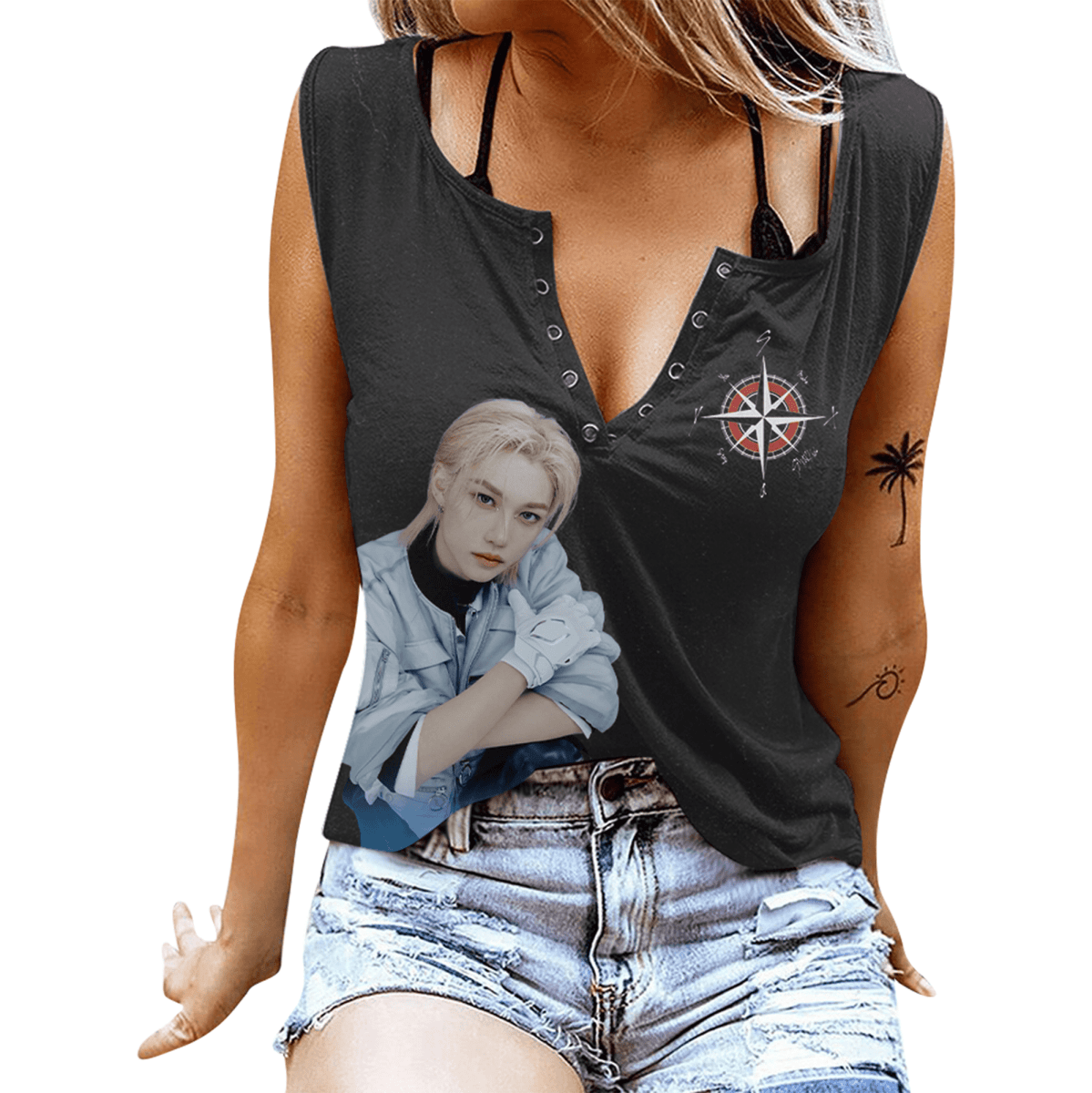 STRAY KIDS Women's V - neck Tank Top PTH - dcprintify