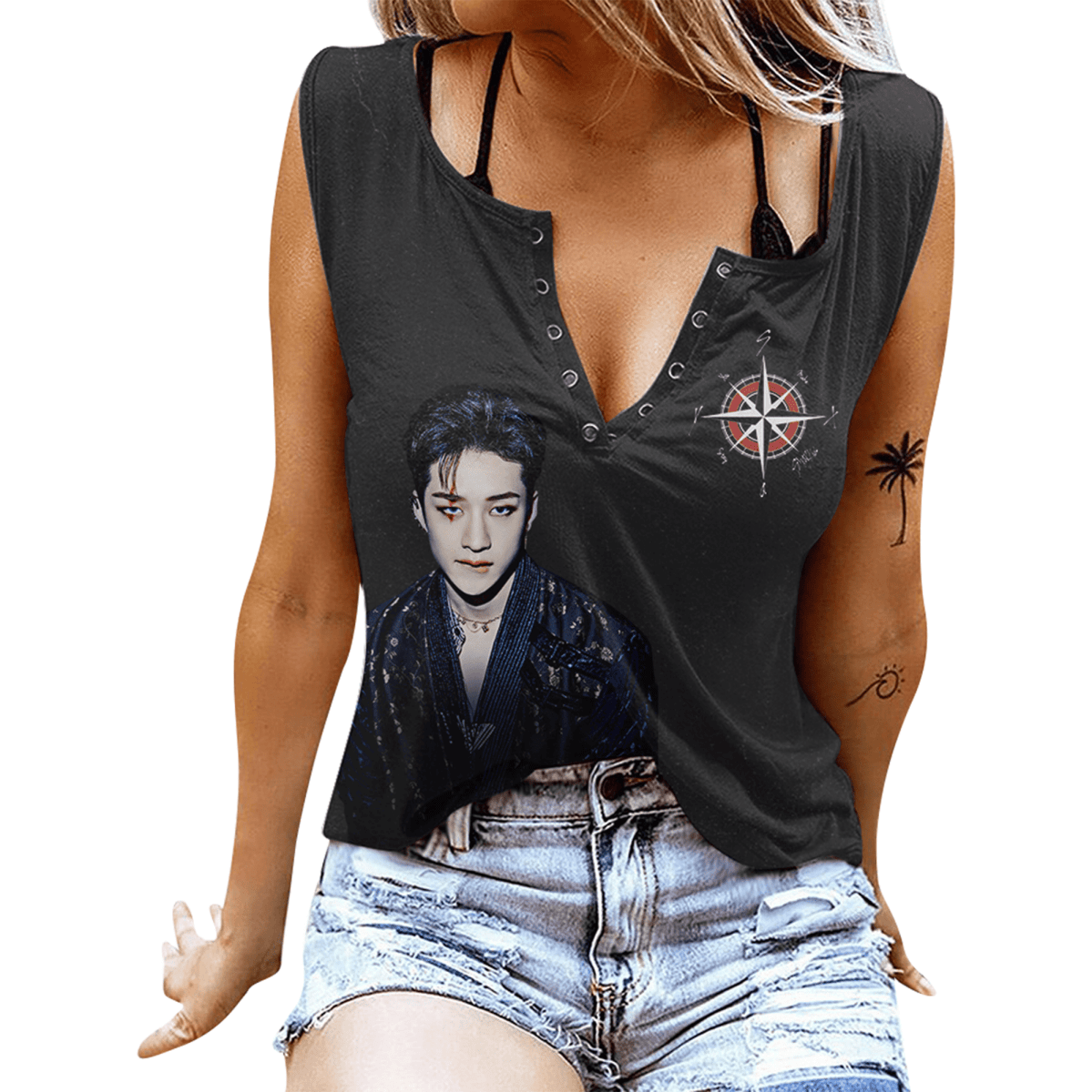 STRAY KIDS Women's V - neck Tank Top PTH - dcprintify