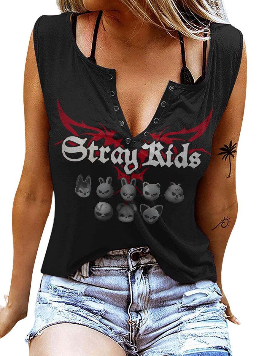 STRAY KIDS Women's V - neck Tank Top TTN - dcprintify