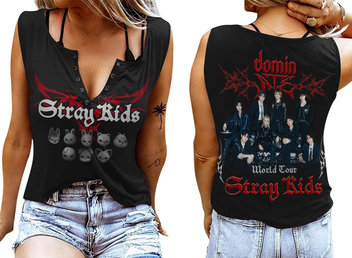 STRAY KIDS Women's V - neck Tank Top TTN - dcprintify