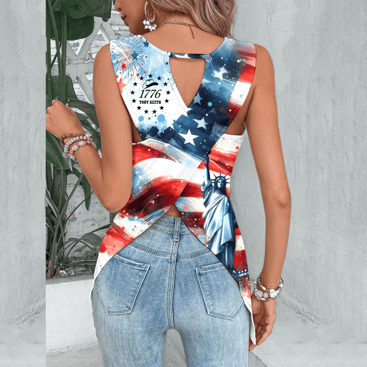 TBKH Cut Out Wrap Back Tank Top LNTH - dcprintify