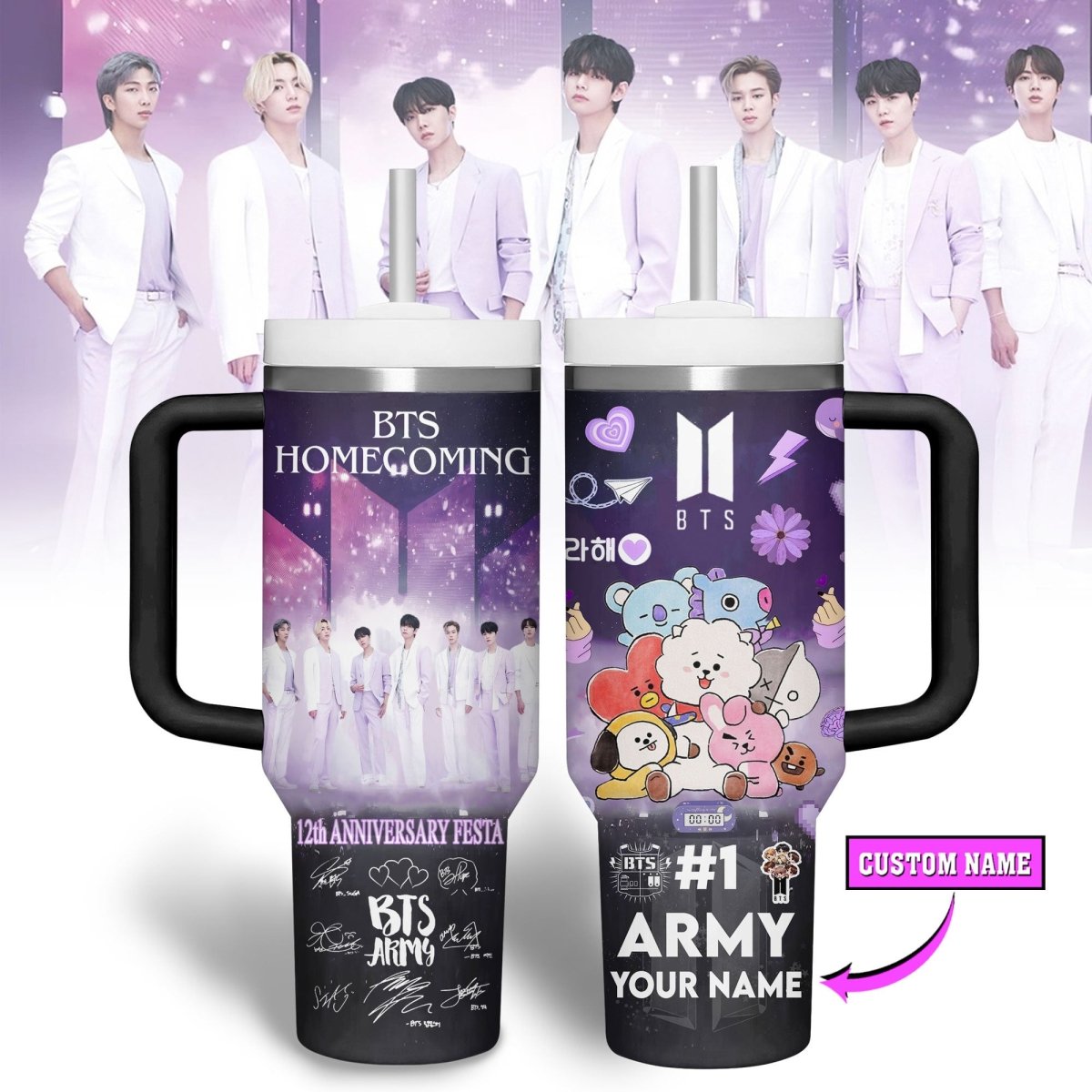 BTS 40oz Stanley Cup with Straw TTHG - dcprintify
