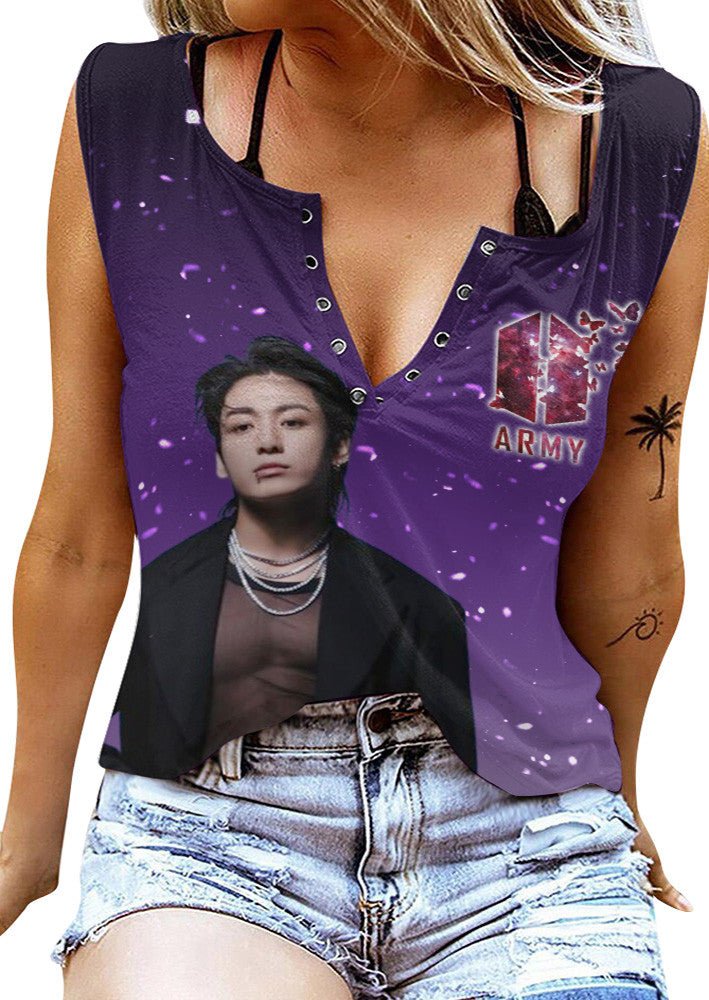 BTS Women's V - neck Tank Top PTH - dcprintify