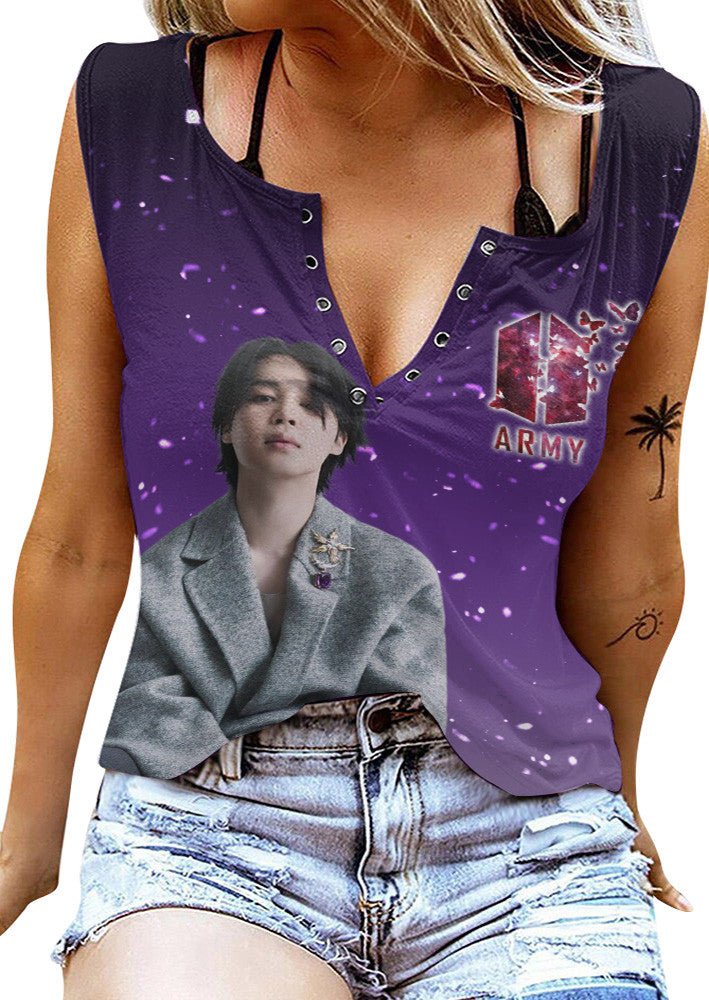 BTS Women's V - neck Tank Top PTH - dcprintify