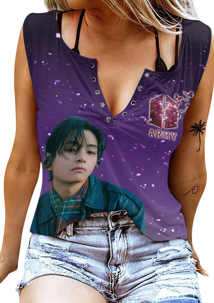 BTS Women's V - neck Tank Top PTH - dcprintify
