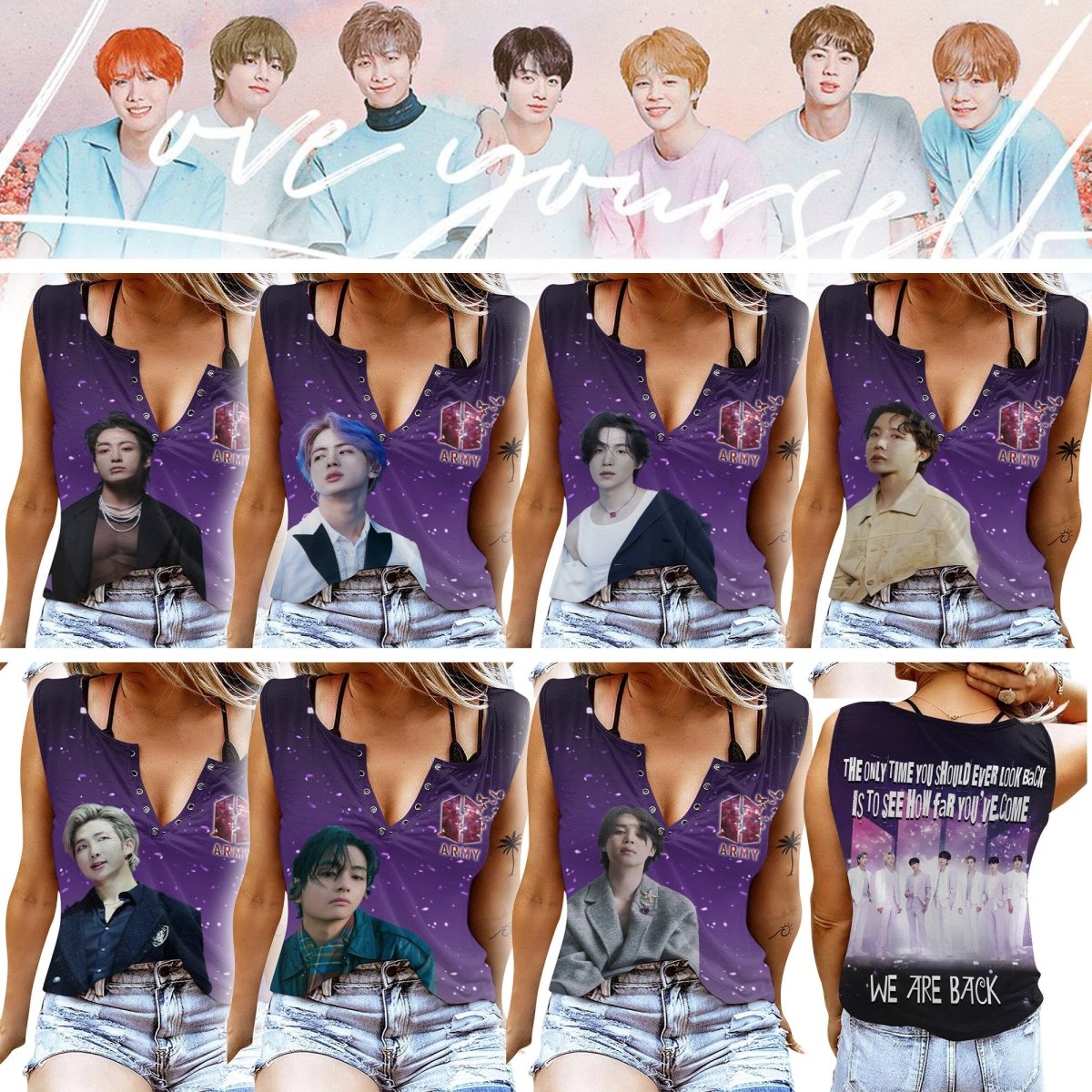 BTS Women's V - neck Tank Top PTH - dcprintify