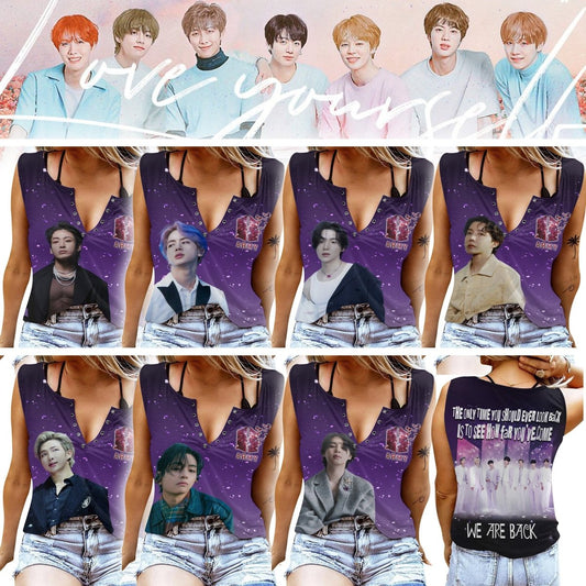 BTS Women's V - neck Tank Top PTH - dcprintify