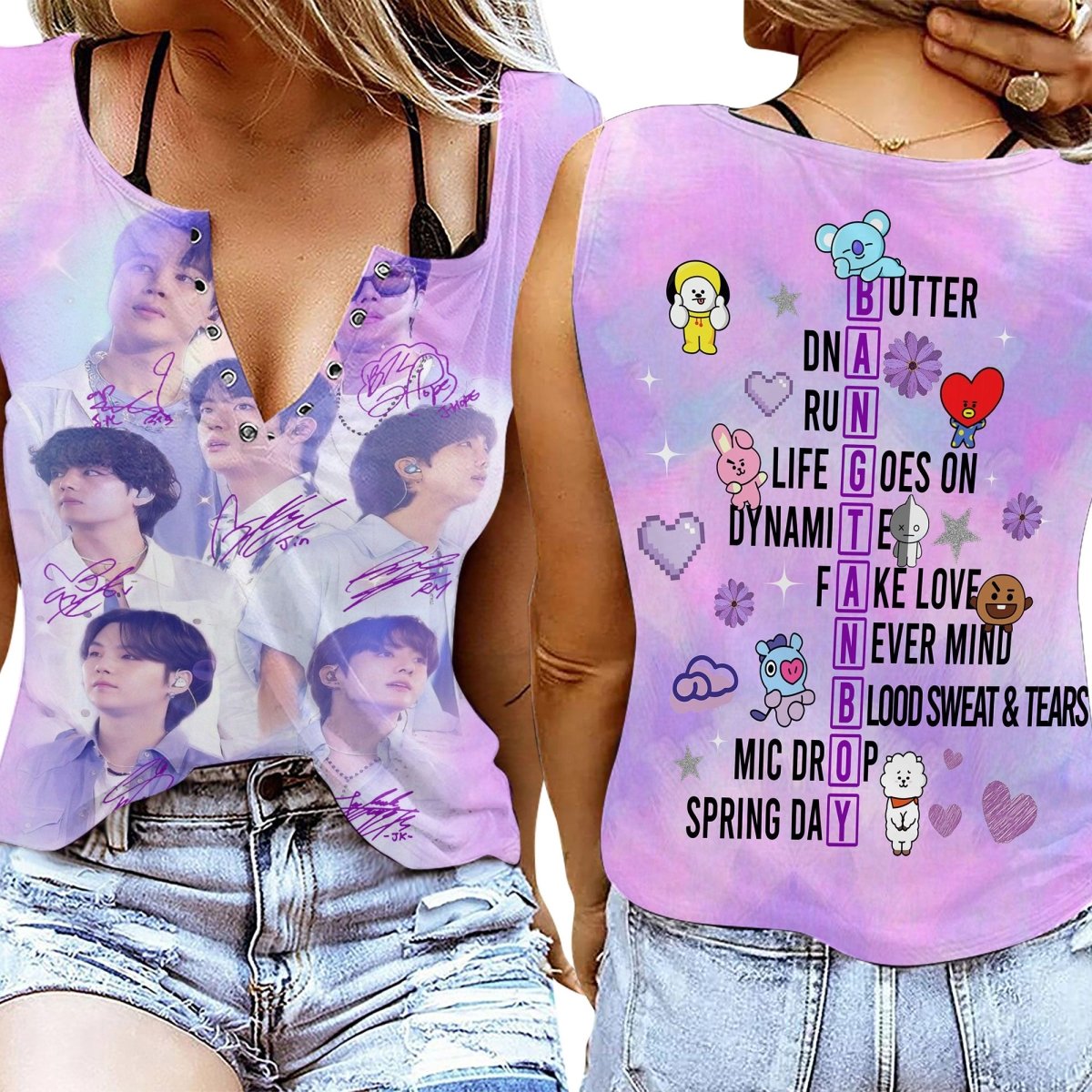 BTS Women's V - neck Tank Top TNSM - dcprintify