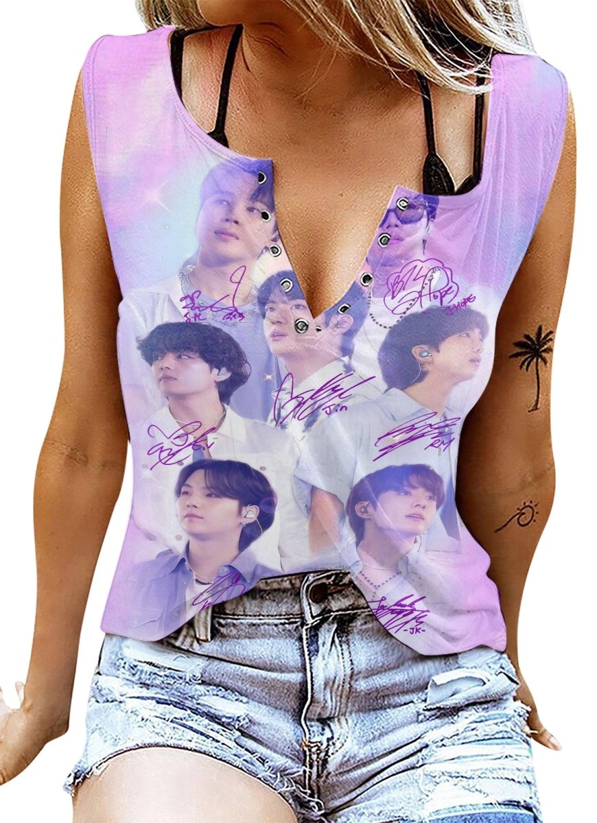 BTS Women's V - neck Tank Top TNSM - dcprintify