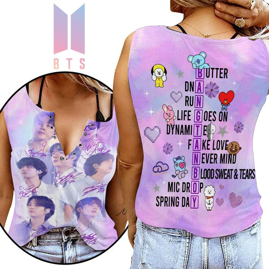BTS Women's V - neck Tank Top TNSM - dcprintify