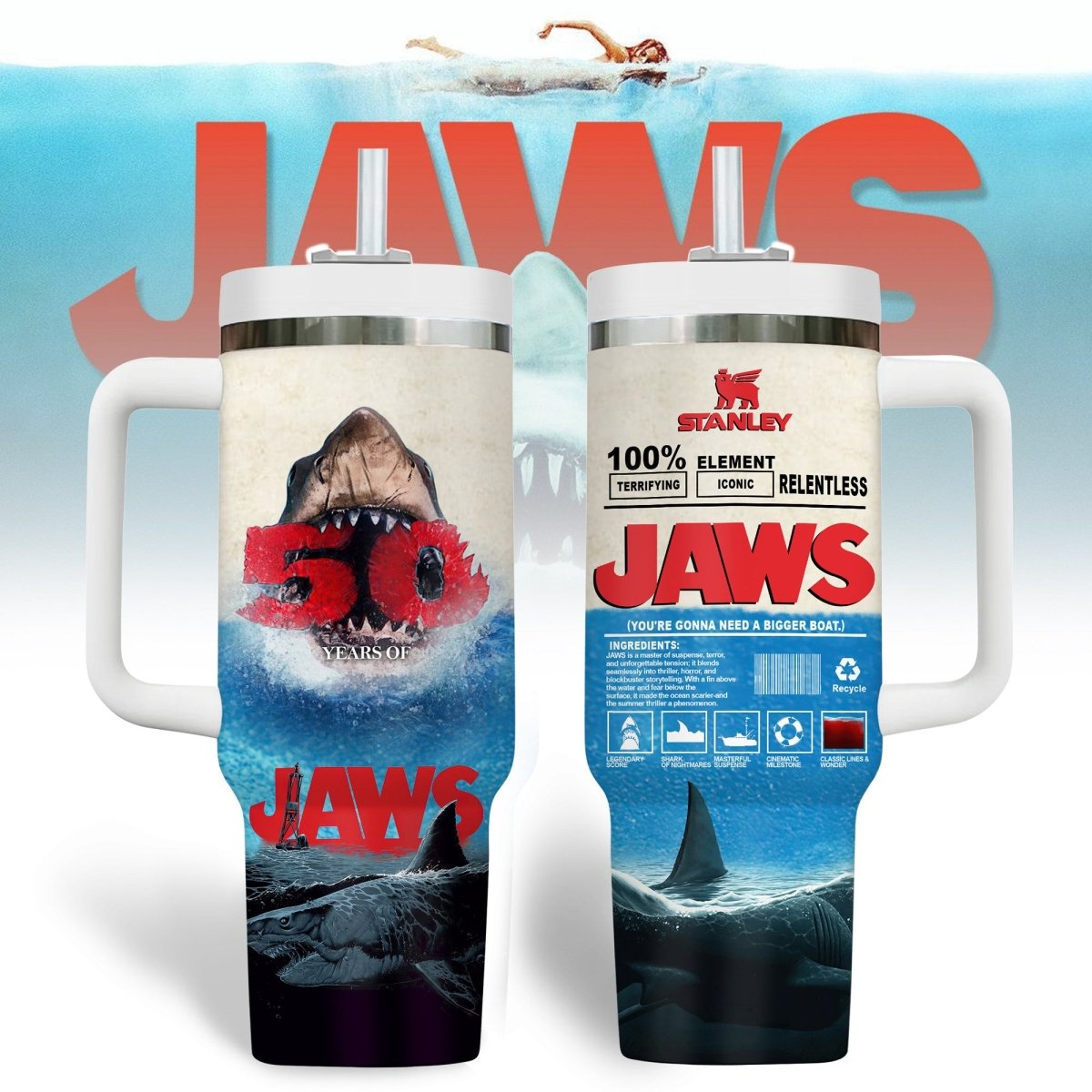 JAWS 40oz Tumbler With Handle TTN - dcprintify
