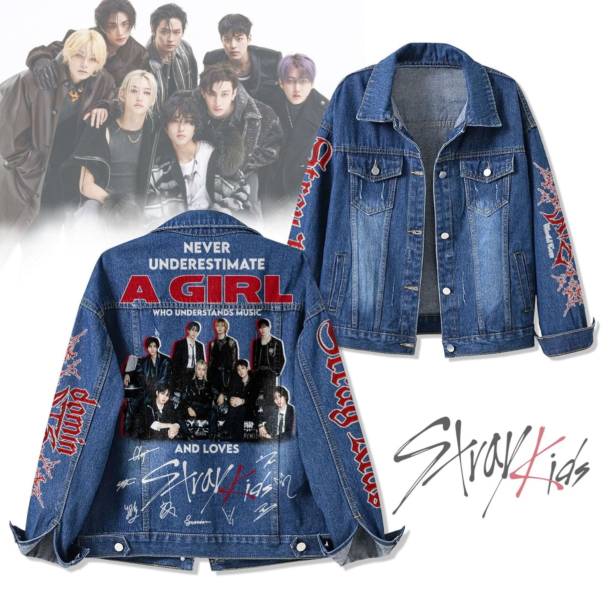 STRAY KIDS Denim Jacket TNSM - dcprintify