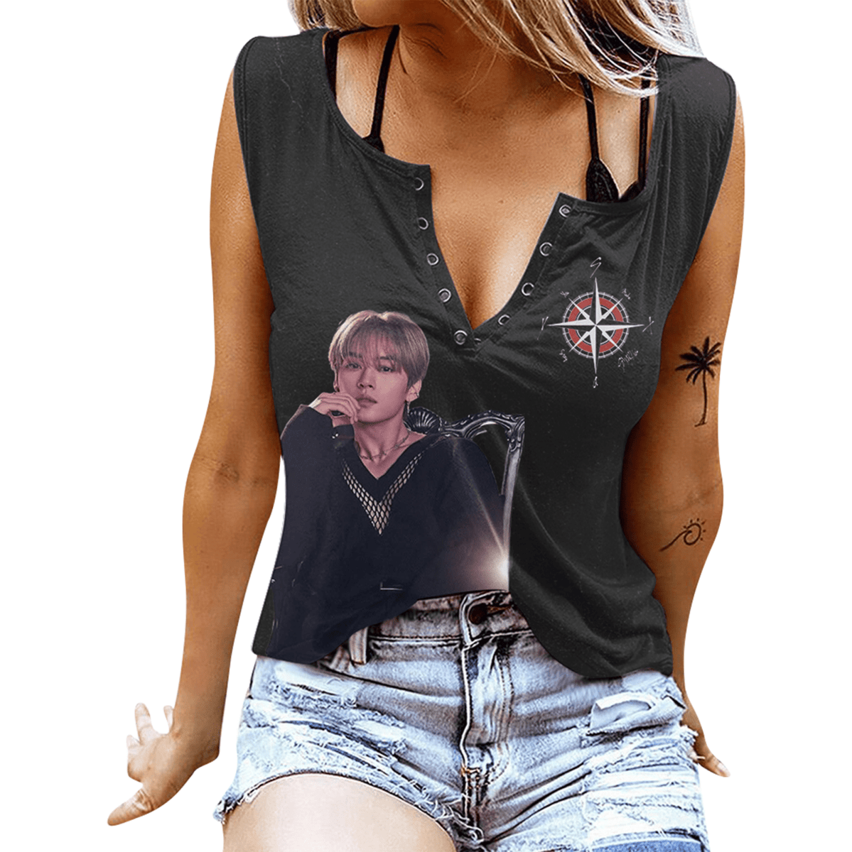 STRAY KIDS Women's V - neck Tank Top PTH - dcprintify