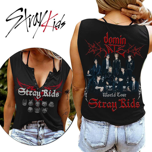 STRAY KIDS Women's V - neck Tank Top TTN - dcprintify