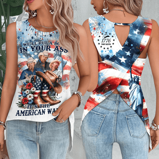 TBKH Cut Out Wrap Back Tank Top LNTH - dcprintify